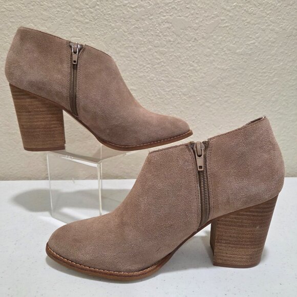 Beige Booties Women's Size 10 High Heel Suede Leather Side Zipper - Picture 1 of 10